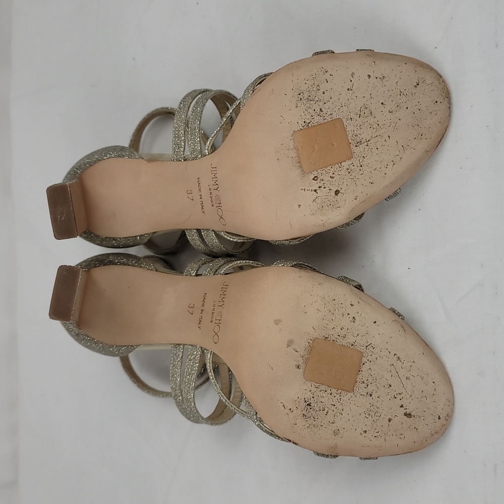 Jimmy Choo Selina Gold Glitter Strappy Sandals size 37 - Picture 7 of 9
